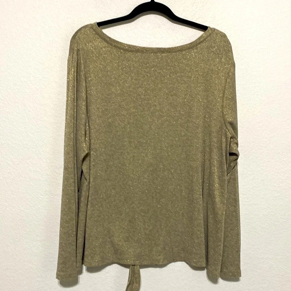 INC International Concepts Top Blouse Long Sleeve Tie Front Gold Metallic 2X - Picture 2 of 4